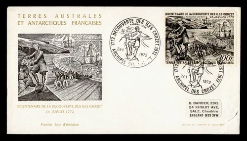 DR WHO 1972 FRENCH ANTARCTIC FSAT FDC CROZET BICENTENNIAL 100F M76660