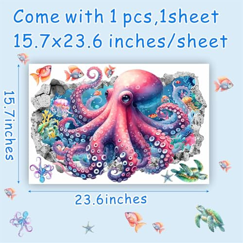 Octopus Wall Stickers 3D Ocean Animal Wall Decals Sea Life Wall Decals Under - Picture 6 of 8