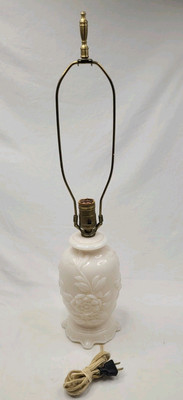Vintage Milk Glass Embossed Floral Victorian Table Lamp 