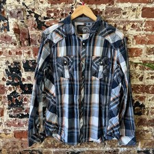 BKE Pearl Snap Shirt Mens Large Multicolor Plaid Long Sleeve Standard Fit Blue