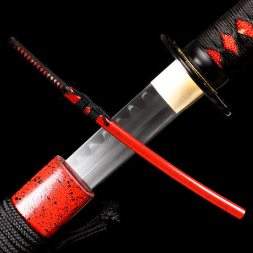 T10 Steel Clay Tempered Real Hamon Japanese Samurai Sword Full Tang Battle Ready