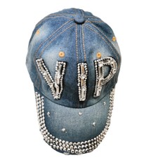 Blue Ladies Denim Jean Bling Bling Jewls Adjustable Baseball Cap Hat