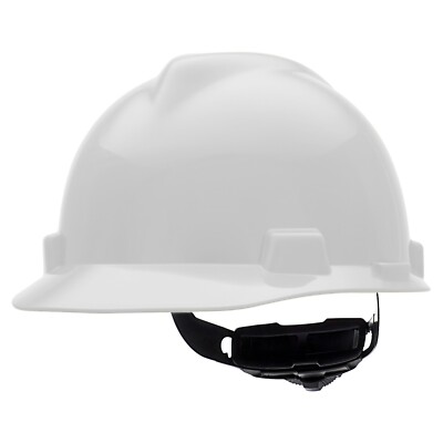 MSA WHITE V Gard ANSI OSHA Construction Safety HARD HAT 4 PT Ratchet Suspension