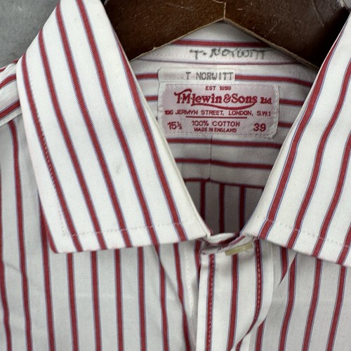 TM Lewin & Sons Shirt Mens 15.5 39 Awning Stripe French Cuff Preppy Dad England - Picture 5 of 9