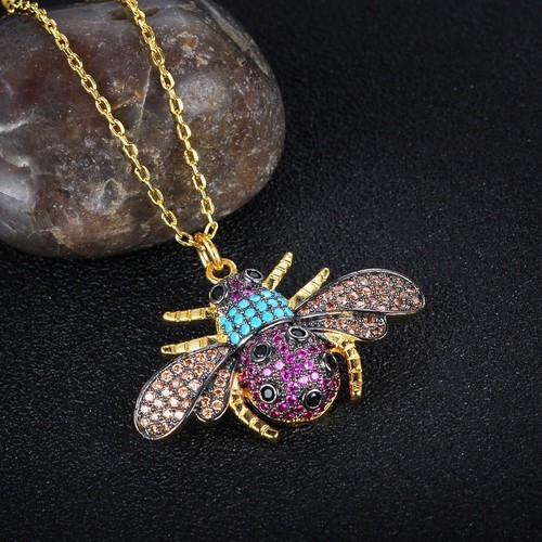 Gold Plated 1.14 Carat CZ Bug Insect Pendant & Necklace Gold or Rose Gold - Picture 10 of 11