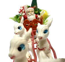 Vintage Santa Sleigh 4 White Reindeer Christmas Decor 1950 Soft Plastic