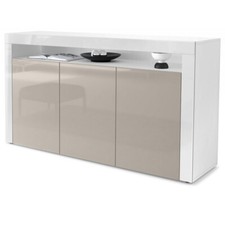 Sideboard Anrichte Kommode Schrank Valencia in Weiß - Hochglanz & Naturtöne