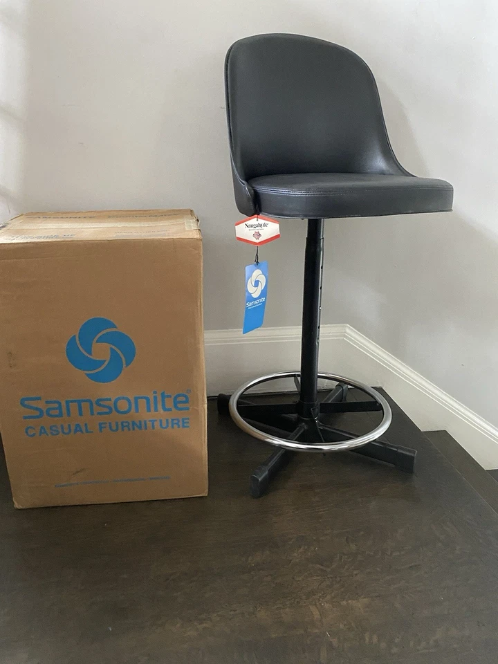 NOS Samsonite MCM Black Vinyl Chrome Adjustable Bar Counter Stool Barstool - Image 3 of 4