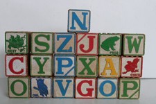 Vintage 1930's 19 Children's Toy Wood ABC Learning Blocks