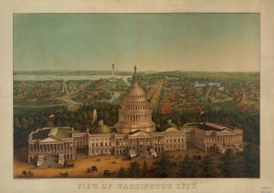 View of Washington City, 1869 Colorful Vintage City Map Art Print 24x17 Inches