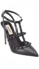 Valentino Rockstud Black Caged Slingback Pumps Pointed Toe Shoes Sandals 41.5 11