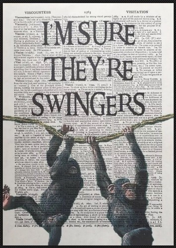 Affe Schimpanse Druck Wörterbuch Seite Wandbild Bild Swinger lustiges Zitat Wortspiel
