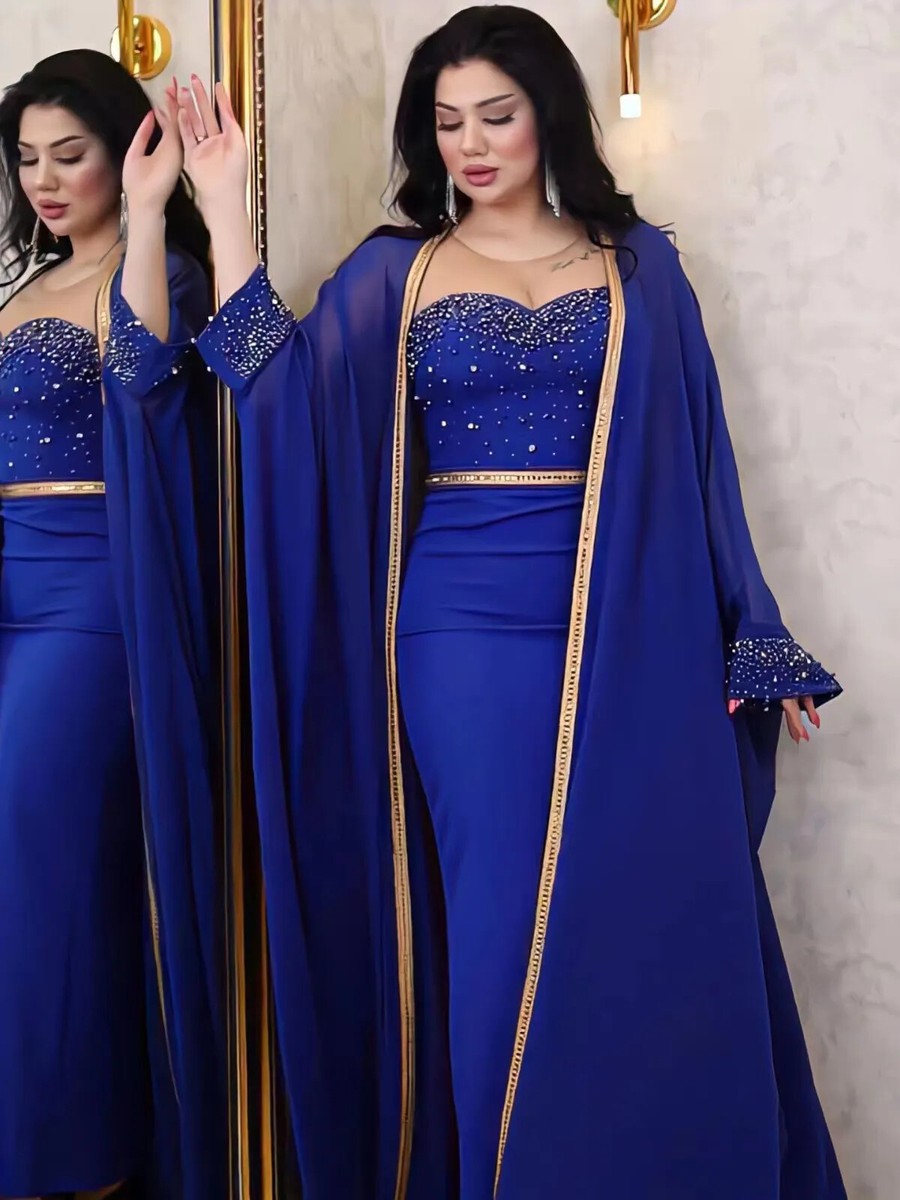Royal Blue Mother of the Bride Dresses crystals Long Sleeves Wedding Guest  Dress | eBay