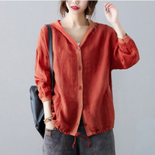 Women Cotton Cardigan Hooded Coat Jacket Summer Tops Retro Casual Fashion