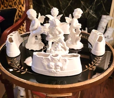 SET OF 4 CHERUBS WITH 4 FLOWER HOLDERS, THE FOUR SEASONS BY KARL KLETTE, DRESDEN