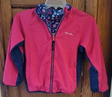Girls Eddie Bauer Reversible Jacket Pink Floral-Fleece XS 5/6 Full Zip Hooded