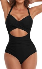 Women's One Piece Swimsuit Tummy Control High Waisted Black Size Medium