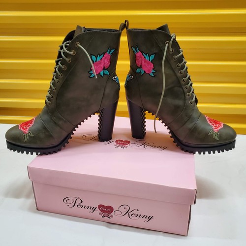 Penny Loves Kenny Lace Up Fashion Boots Distressed Green Women's US Size 12M - Picture 4 of 11
