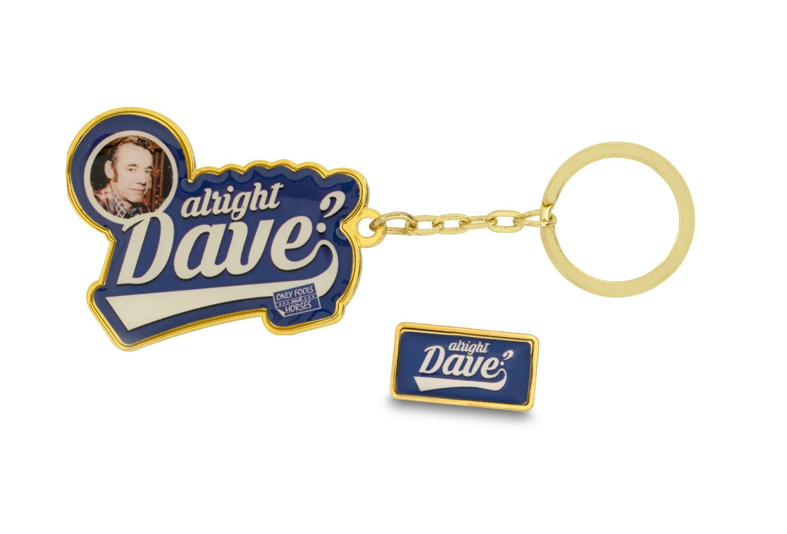 Only Fools and Horses Alright Dave Official Keyring and Enamel Badge Set