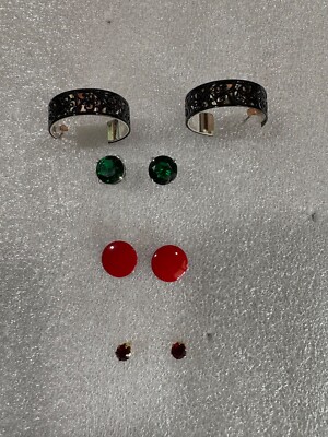 EARRINGS  4 Pairs! Black, bright red, emerald green and dark ruby