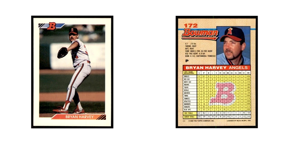 1992 Bowman Bryan Harvey Baseball Cards #172 - Image 3 of 3