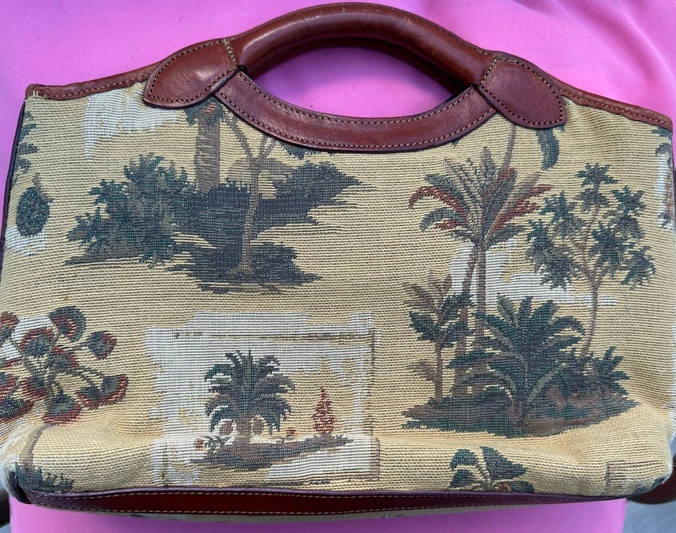 VTG Tommy Bahama Isle of Palms Envelope Handbag Clutch Purse Canvas & Leather - Image 2 of 4
