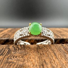 Adjustable Grade A Burma Jadeite Ring with S925 Sterling Silver Vivid Green
