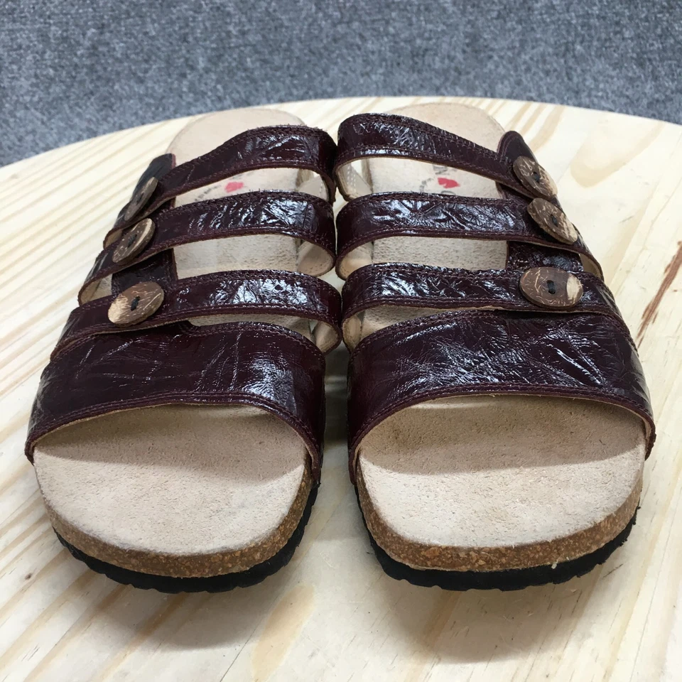Sandalias Haflinger para mujer 41 deslizables planas sin cordones cuero borgoña punta abierta corcho Foto 4 de 4