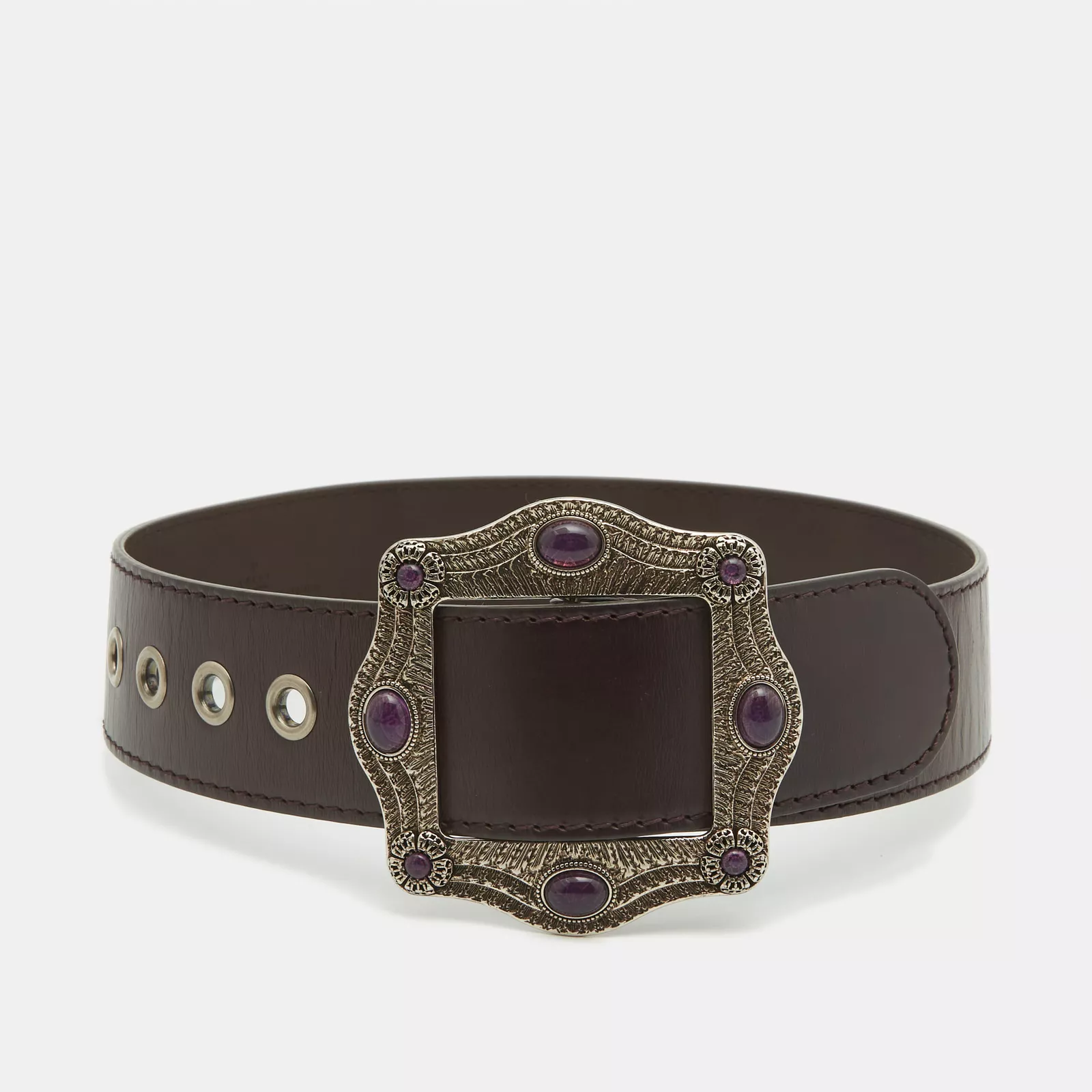 Ceinture Gucci en cuir marron foncé avec boucle ornée 65 cm