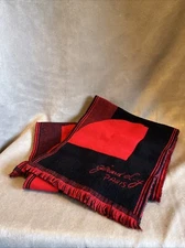 Beautiful Girard d.y PARIS Embroidered Red & Black Acrylic Scarf Made In France