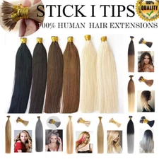 Pre Bonded Keratin Cold Fusion Stick I Tip Real Human Hair Extensions Full Head
