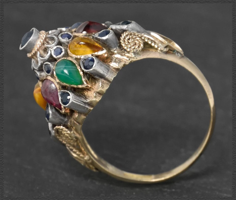 Antiker Edelstein Damen Cocktail Ring, 14K (585) Gold & Silber, Antik um 1880 - Bild 3 von 4