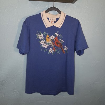 Cracker Barrel Women's Vintage Top Shirt Size Large (L) Birds Blue Y2K Floral