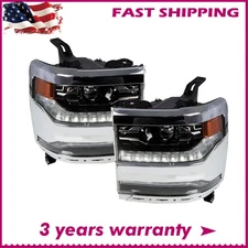 Pair FULL LED For 2016-2018 Chevy Silverado 1500 LTZ Headlights Assembly Chrome