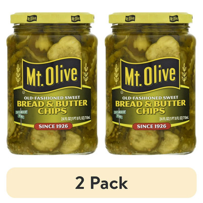 (2 pack) Mt. Olive Old Fashion Sweet Bread & Butter Pickle Chips, 24 fl oz jar..