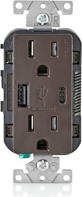 Leviton T5633-B 15A USB A/C Outlet   Brown, Tamper-Resistant, 5.1A Charging