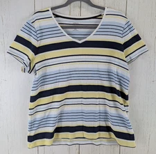 Croft Barrow Size XXL The Classic Tee Multicolor Stripe V Neck Short Sleeve Top