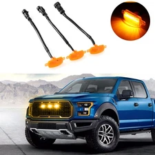 3PCS LED Grille Lights Raptor Style Amber Decor for Ford F-150 F-250 Pickup SUV