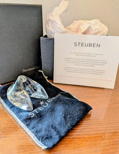 Elegant Steuben Glass Fortune Cookie w/ Original Box And Pouch Excellent!