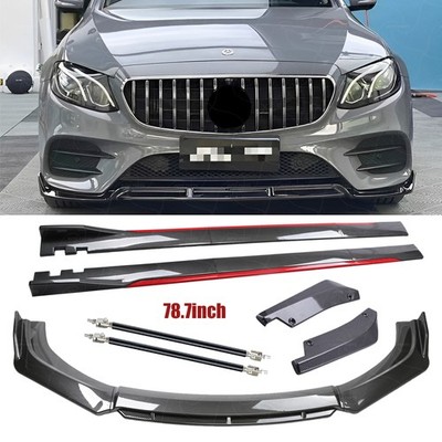 Carbon Fiber Look Red Front Lip Chin Bumper Side For Mercedes-Benz C200 C300