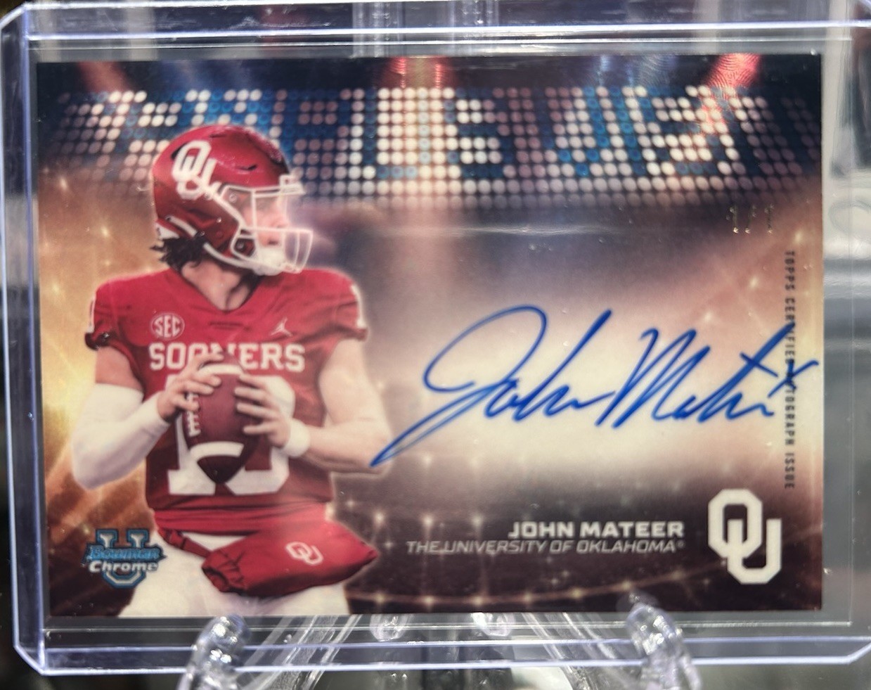 Superfractor 1/1 2025 Bowman Chrome University John Mateer Campus Visit Auto