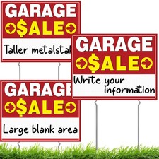 3 PCS Garage Sale Signs Double Sided 17x13 Inch Large Plastic Yard Kit Stakes