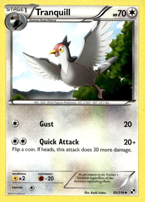 Tranquill 85/114 Uncommon Black & White Pokemon Lightly Played