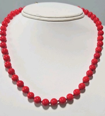 Vtg Monet 16-18''  WAITRESS Red Glass Ball Rare Design Bead Necklace Gold Clasp