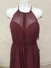 Morilee Bordiaux Shirred Top+back flowy Gown Size10 Wine _zipbacl Gem Clasp