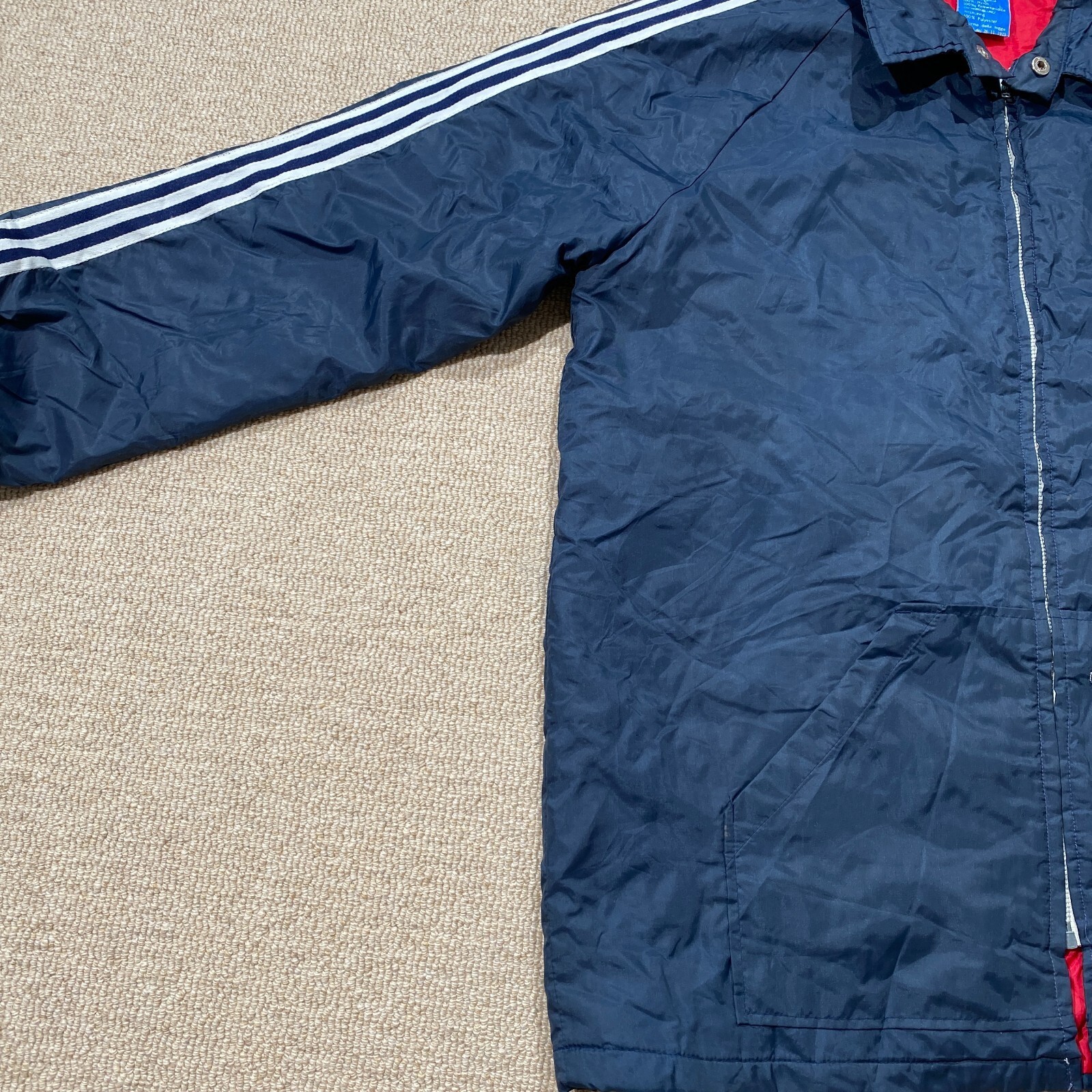 VINTAGE Adidas Jacket Mens Large Navy Blue Long Football Coach 70s 80s Mod thumbnail 4