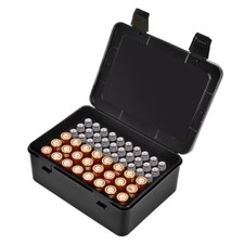 Battery Organizer Storage Box, Garage Case Holder for 24 AA, 30 AAA black