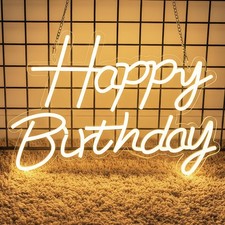 Happy Birthday Neon Sign for Backdrop, LED Happy Birthday Light Up Sign, USB ...