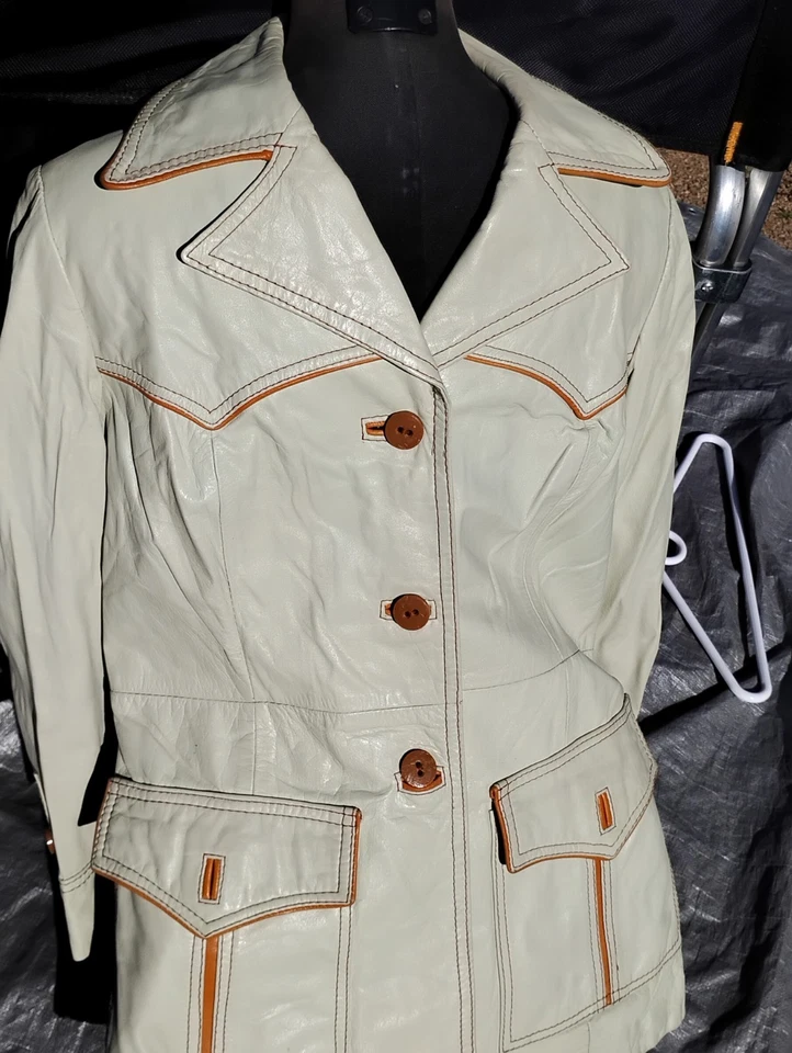 1970s Pioneer Wear White Leather Disco Suit Rockabilly - Image 4 of 4