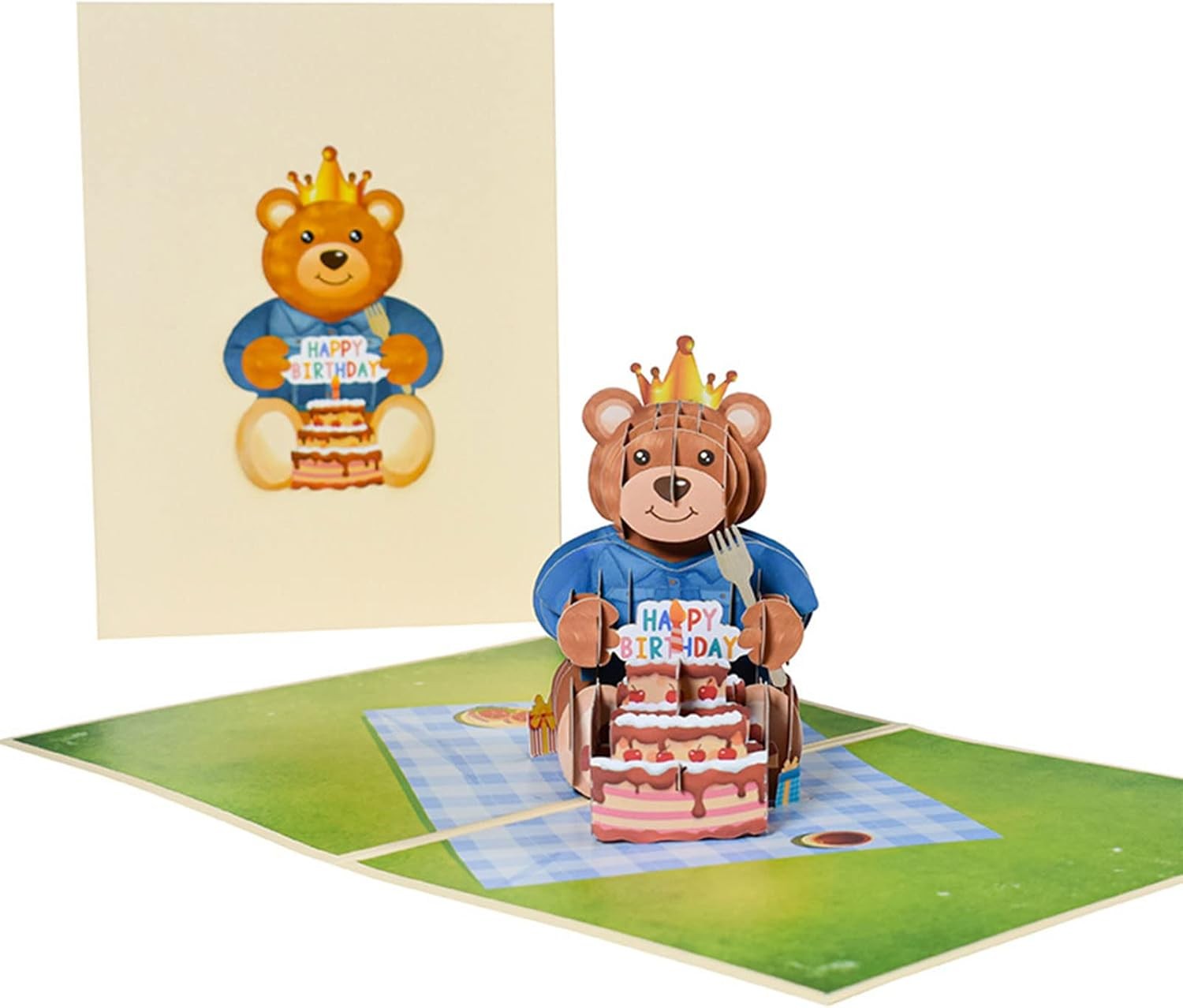 Bear on Picnic Scene 3D Pop Up Birthday Card